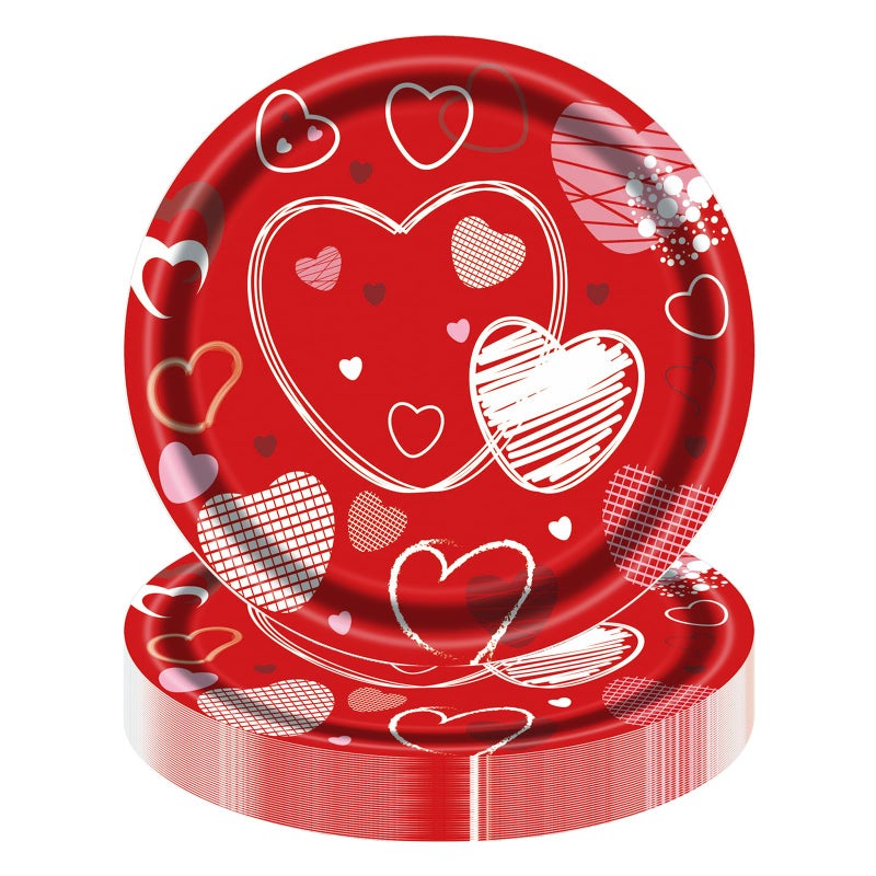EVYIENEN 50 Pcs Valentine Paper Plates Party Supplies 7 Inch Dessert Plates Romantic Dinner Plates for Wedding Birthday Party Baby Shower Table Decor - Image 1