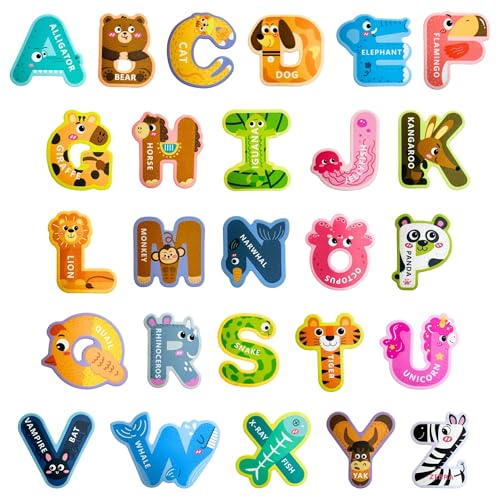 EHR Magnetic Letters Colorful ABC Animal Alphabet Fridge Magnets Suitable for Toddlers Aged 3 4 5 Uppercase Letter - Image 1