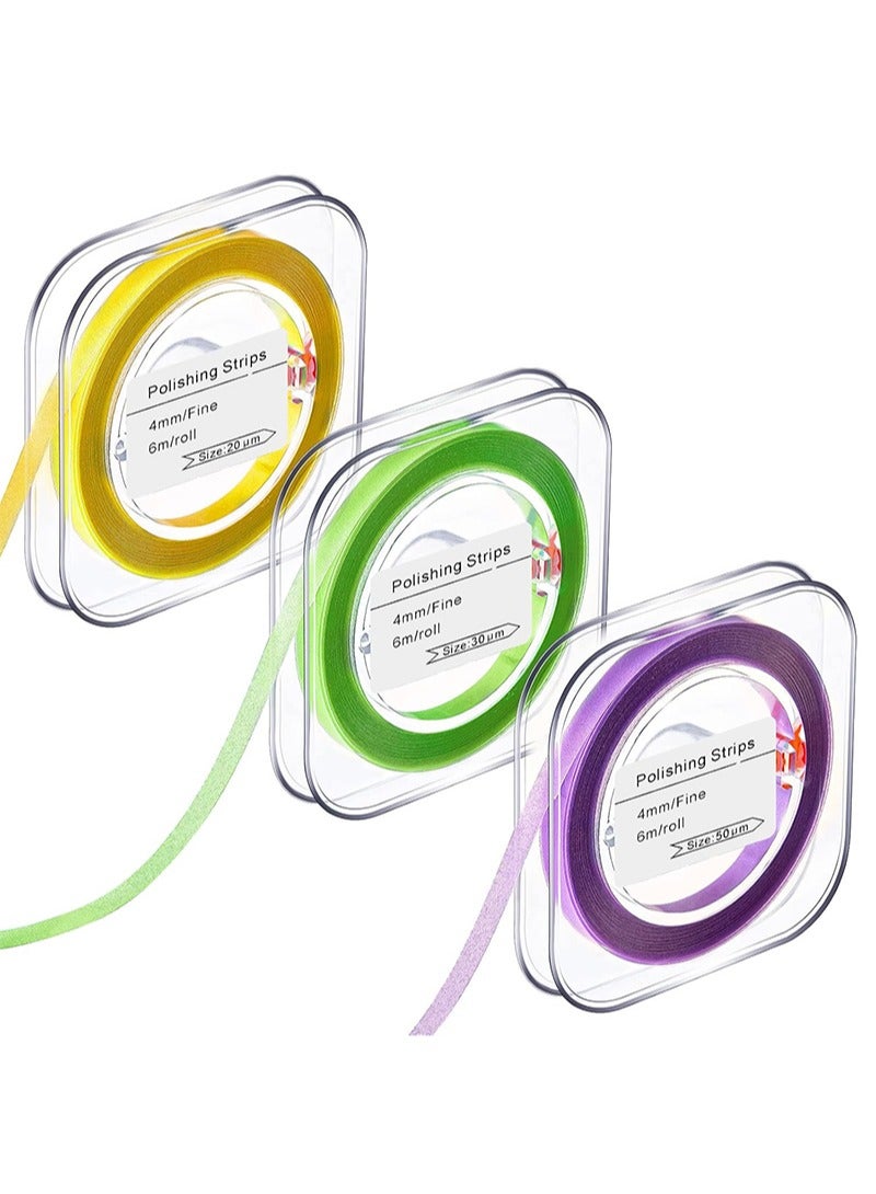 هالونهي شرائط تلميع الأسنان، مبرد أسنان، 3 لفات، 4 مم × 6 م، أداة تلميع الأسنان لصنفرة الأسنان وطحنها وتنظيفها بعمق، شريط كاشط لتلميع الأسنان، العناية بالفم (خشن، ناعم، متوسط، متعدد الألوان) - Image 1