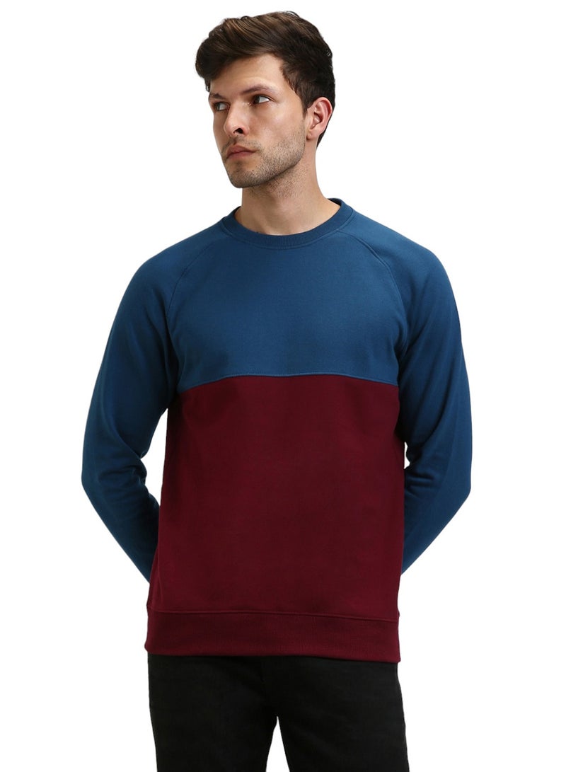 Dennis Lingo Regular Fit Blue Colourblocked Round Neck Sweatshirt for Men - Polycotton, Full Sleeves  - Image 2