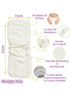 BEMBIKA 5 Layer Bamboo Terry Inserts With Gussets Liners Natures Cloth Diaper Liner Wetfree Reusable Washable Cotton Diaper Nappy Inserts For Baby Cloth Diapers (Set Of 10)  - Image 3