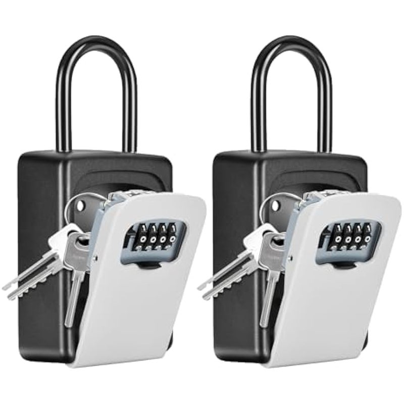 Portable Key Lock Box, Upgrade Clearly Visible Numbers, Lock Box Wall Mounted for House Key, 5 Key Capacity, Weatherproof Resettable Code (2 Pack, Gray) - Image 1