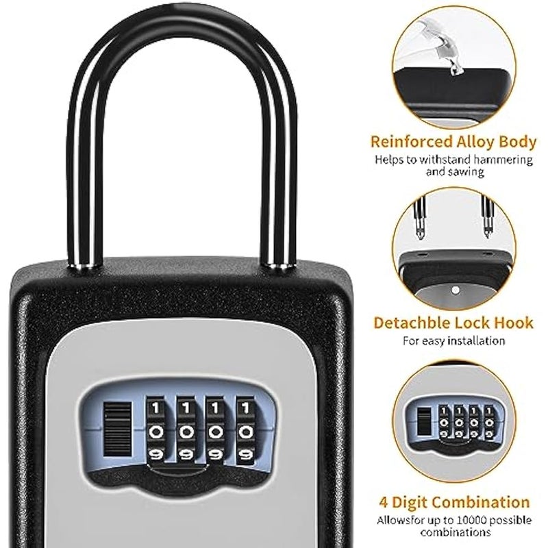 Portable Key Lock Box, Upgrade Clearly Visible Numbers, Lock Box Wall Mounted for House Key, 5 Key Capacity, Weatherproof Resettable Code (2 Pack, Gray) - Image 5