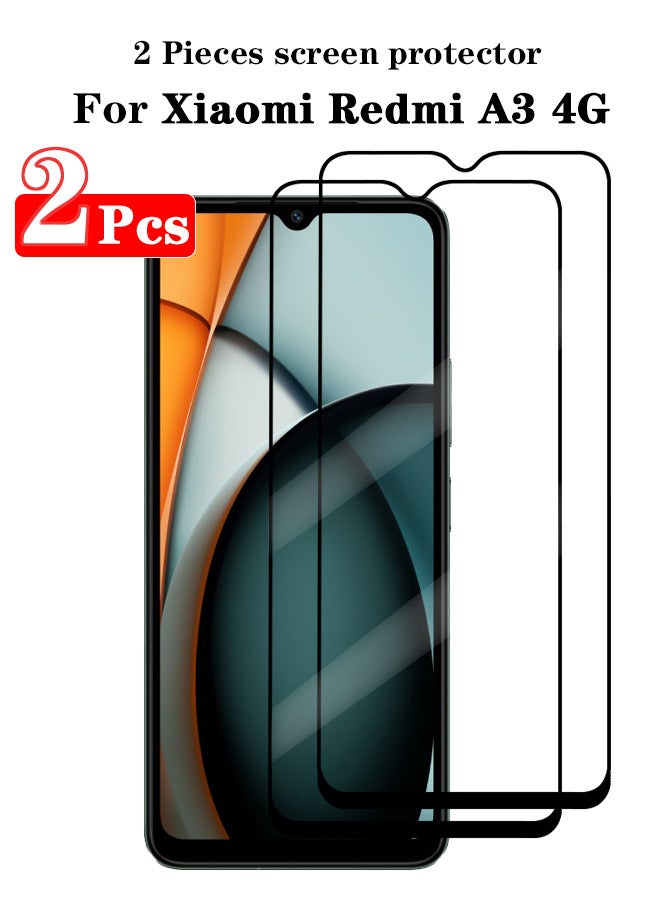 2 Pieces Full Cover Glass Screen Protector For Xiaomi Redmi A3 4G Black/Clear and Screen Protector Accessories - Image 1