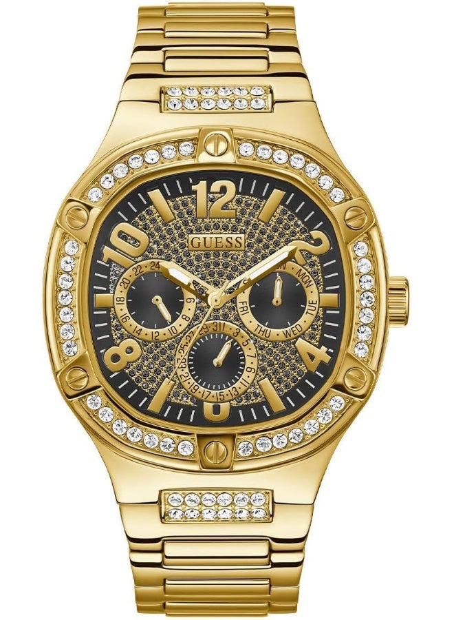 GUESS Men's 46mm Watch - Gold Tone Strap Black Dial Gold Tone Case - Image 1