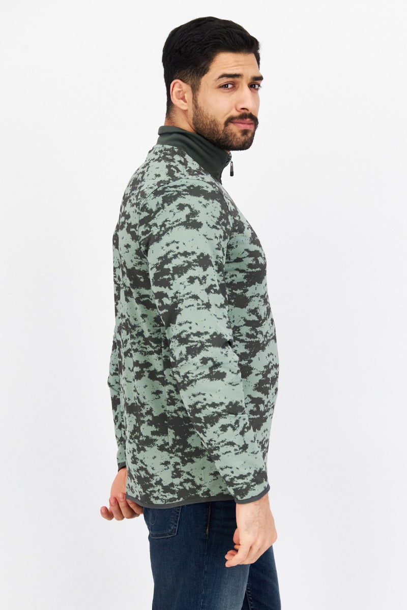 Lyle & Scott سويت شيرت مطبوع بأكمام طويلة وياقة متوسطة للرجال، زيتوني - Image 4