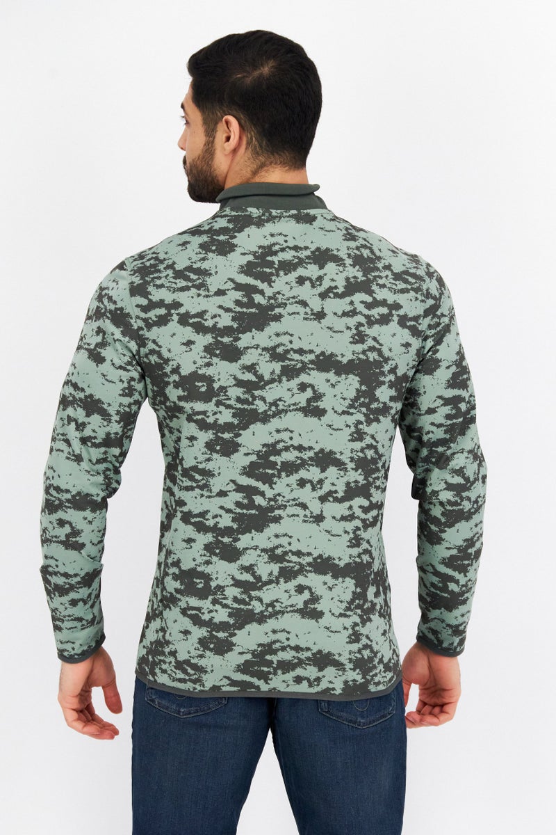 Lyle & Scott سويت شيرت مطبوع بأكمام طويلة وياقة متوسطة للرجال، زيتوني - Image 2