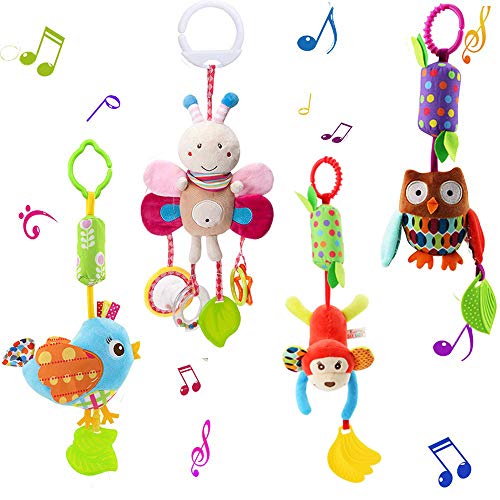 Sealive 4 Piece Baby Stroller Sensory Musical Toys Soft Rattles Hanging Plush Activity Crib Car Seat Toys for Babies Boy Girl - Image 1