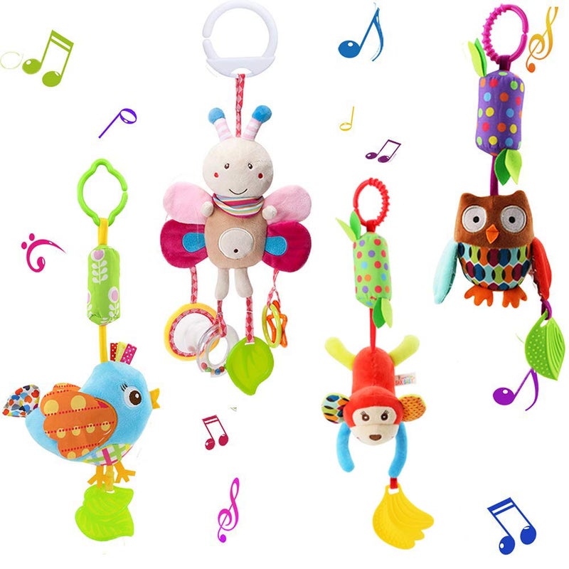 Sealive 4 Piece Baby Stroller Sensory Musical Toys Soft Rattles Hanging Plush Activity Crib Car Seat Toys for Babies Boy Girl - Image 2