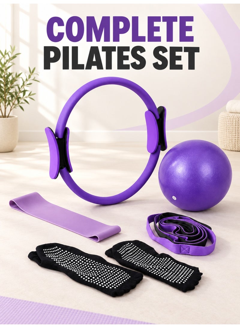 XiuWoo Pilates Equipment Set with Fitness Ring, Pilates Ball, Resistance Band, Stretch Strap, Non-Slip Socks and Workout Guide, Portable Home Exercise Kit for Yoga, Toning and Low-Impact Training - Image 3
