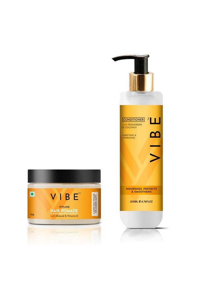 Vibe Hair Fall Defense Conditioner With Fenugreek, Coconut And Hair Pomade With Almond Vitamin E For Men And Women Combo Pack (Conditioner 200Ml, Pomade 50Gm) - Image 1