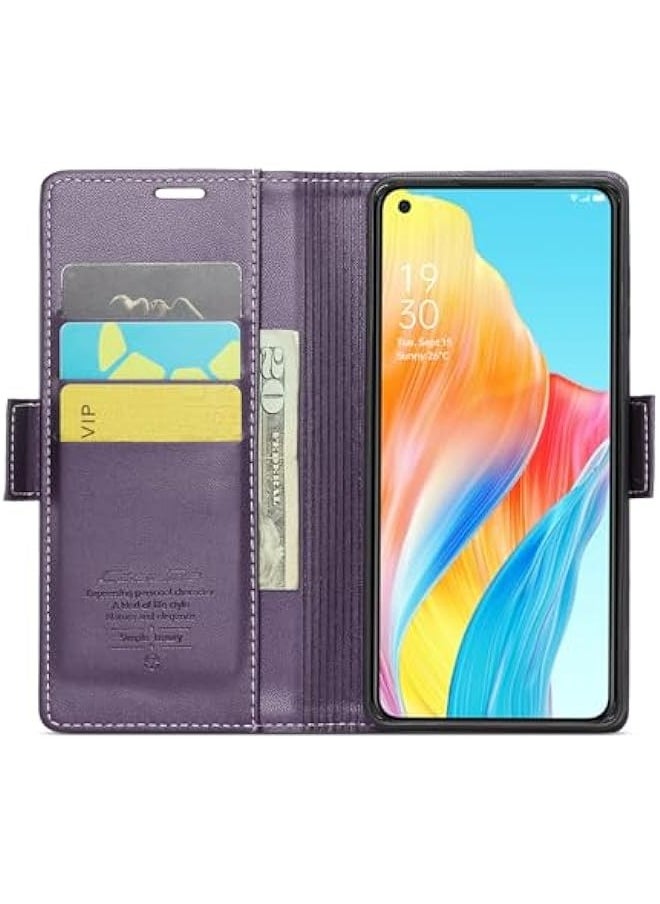 ماركة غير محددة حافظة Oppo A78 4G بحماية RFID وحامل بطاقات جلدي متين وحامل قابل للطي مع إغلاق مغناطيسي وحماية من الصدمات والقلب (بنفسجي).  - Image 2