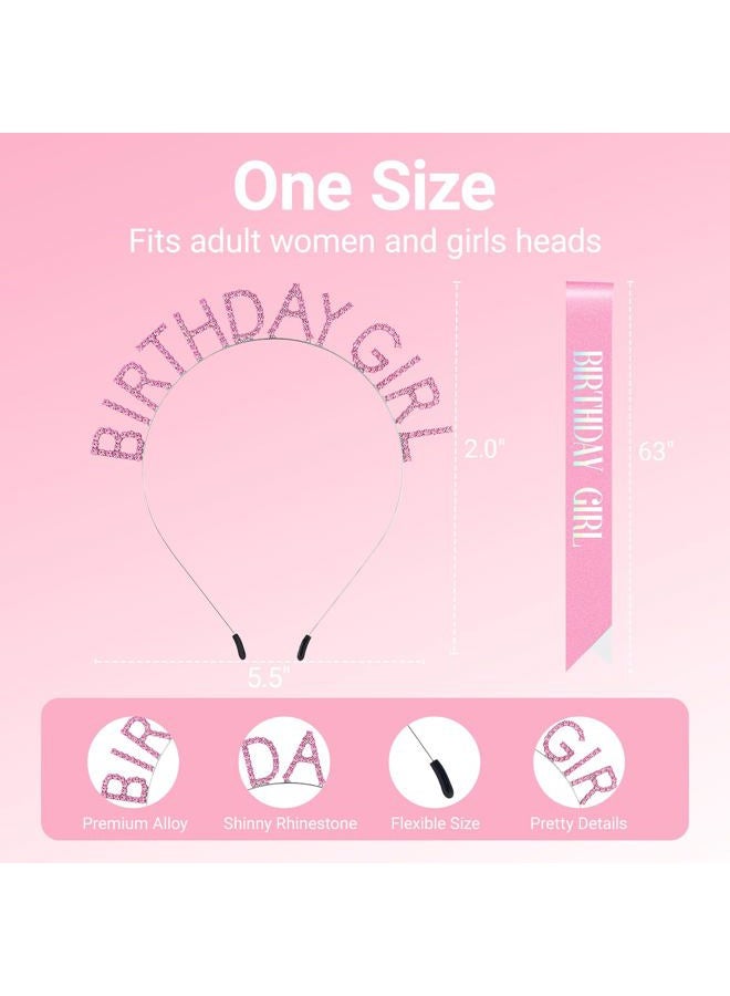Papoopy Birthday Headband with Sash for Women, Birthday Crown Tiara for Decorations Pink - Image 2
