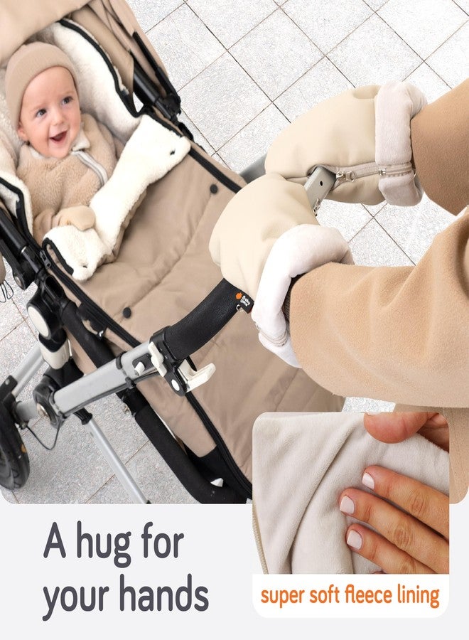 Baby Uma قفازات عربة الأطفال بيبي أوما - قفازات عربة أطفال من الجلد الصناعي مبطنة بالفرو فائق النعومة، مقاومة للماء ومناسبة لجميع الأحجام مع سحابات جانبية (بيج) - Image 3