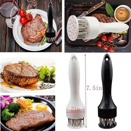 Clovis Meat Tenderizer Tool with Ultra Sharp Stainless Steel Needle Blades Profession Kitchen Gadgets Jacquard for Tenderizing and Cooking BBQ, Marinade, Steak, Beef, and Poultry (White 1 pcs) - Image 4