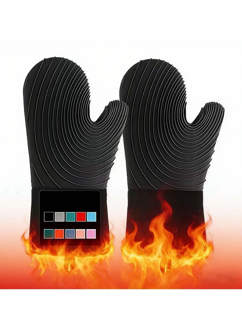 إتش بي إم واي زوج واحد من جваيات المشوي السيليكونية مقاومة للحرارة، جваيات فرن ممتدة 13.6 بوصة لون أسود، مقاومة للحرارة والقص واللهب 500 درجة فهرنهايت، بطانة ناعمة ومقبض قوي غير لاصق، خالية من BPA، سهلة التنظيف ومرنة، جваيات طهي متينة مقاومة لللهب أساسية، مناسبة للشوي والخبز والميكروويف والخيم والمطبخ - Image 1