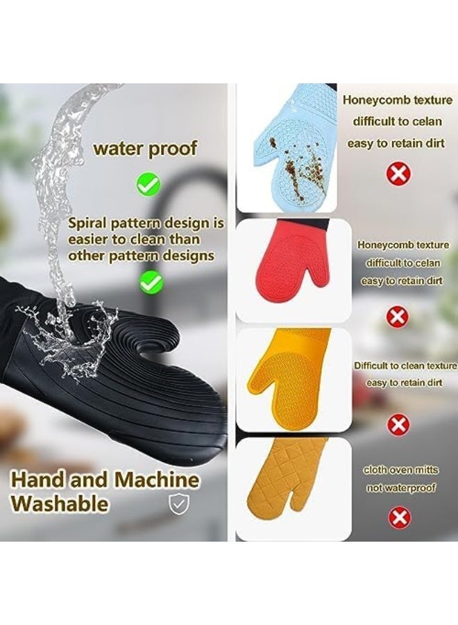 إتش بي إم واي زوج واحد من جваيات المشوي السيليكونية مقاومة للحرارة، جваيات فرن ممتدة 13.6 بوصة لون أسود، مقاومة للحرارة والقص واللهب 500 درجة فهرنهايت، بطانة ناعمة ومقبض قوي غير لاصق، خالية من BPA، سهلة التنظيف ومرنة، جваيات طهي متينة مقاومة لللهب أساسية، مناسبة للشوي والخبز والميكروويف والخيم والمطبخ - Image 2