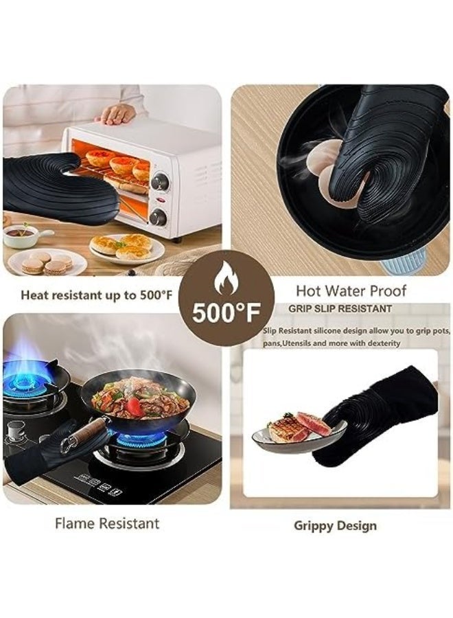 إتش بي إم واي زوج واحد من جваيات المشوي السيليكونية مقاومة للحرارة، جваيات فرن ممتدة 13.6 بوصة لون أسود، مقاومة للحرارة والقص واللهب 500 درجة فهرنهايت، بطانة ناعمة ومقبض قوي غير لاصق، خالية من BPA، سهلة التنظيف ومرنة، جваيات طهي متينة مقاومة لللهب أساسية، مناسبة للشوي والخبز والميكروويف والخيم والمطبخ - Image 4