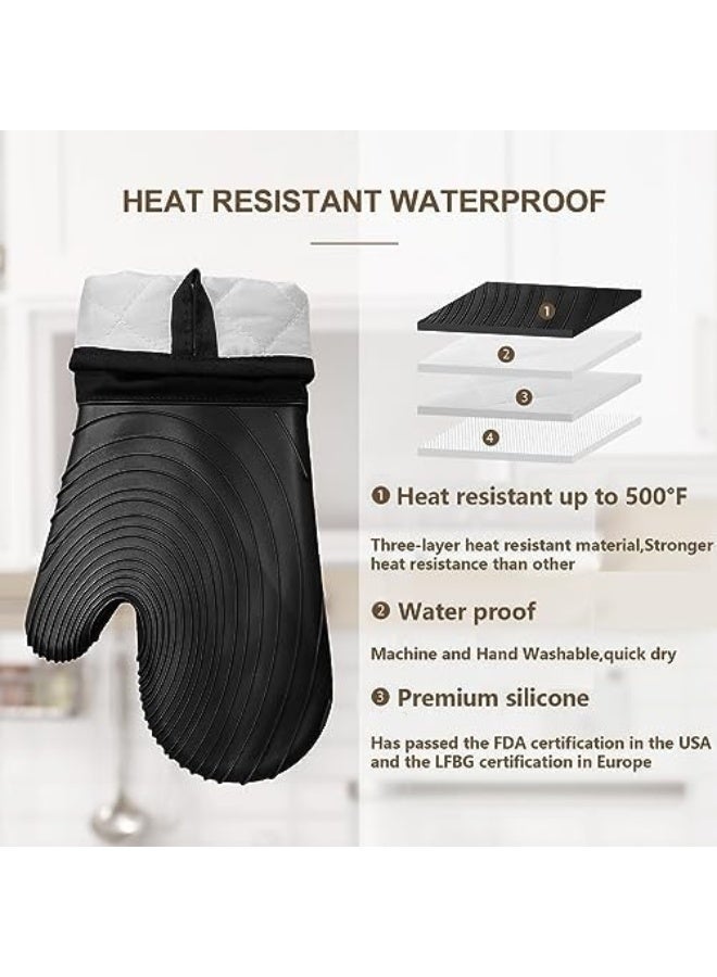 إتش بي إم واي زوج واحد من جваيات المشوي السيليكونية مقاومة للحرارة، جваيات فرن ممتدة 13.6 بوصة لون أسود، مقاومة للحرارة والقص واللهب 500 درجة فهرنهايت، بطانة ناعمة ومقبض قوي غير لاصق، خالية من BPA، سهلة التنظيف ومرنة، جваيات طهي متينة مقاومة لللهب أساسية، مناسبة للشوي والخبز والميكروويف والخيم والمطبخ - Image 3