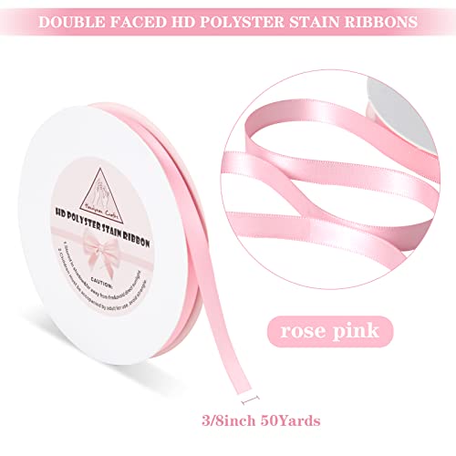 Handyman Crafts 3/8" Pink Double Faced Satin Ribbons 50 Yards HD Polyester Stain Ribbon,for Wedding Gift Wrapping, Florist,Flowers,Arts and Crafts,Balloons,Holidays,Christmas,Birthdays,Bow Making - Image 2