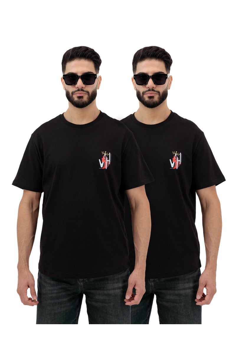 Vasl Hub Men’s Black Graphic Round Neck T-Shirt – Pack of 2 - Image 1