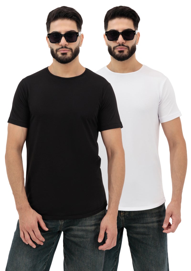 Vasl Hub VaslHub Plain T-Shirts for Men – Cotton Crew Neck Regular Fit – Pack of 2 – Black and White - Image 1