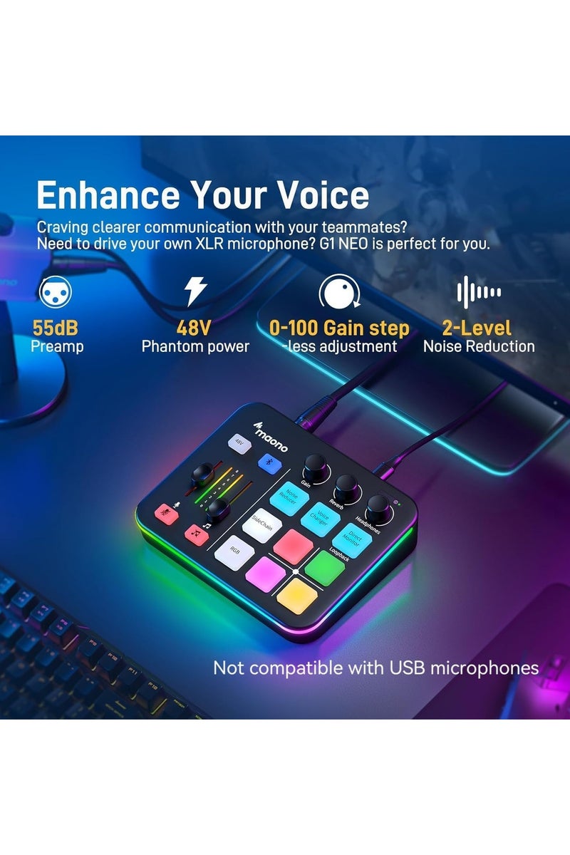 MAONO Caster G1 NEO Audio Mixer/Interface for Game Streamers – USB Plug & Play Sound Card with Voice Effects & Noise Reduction - Image 2