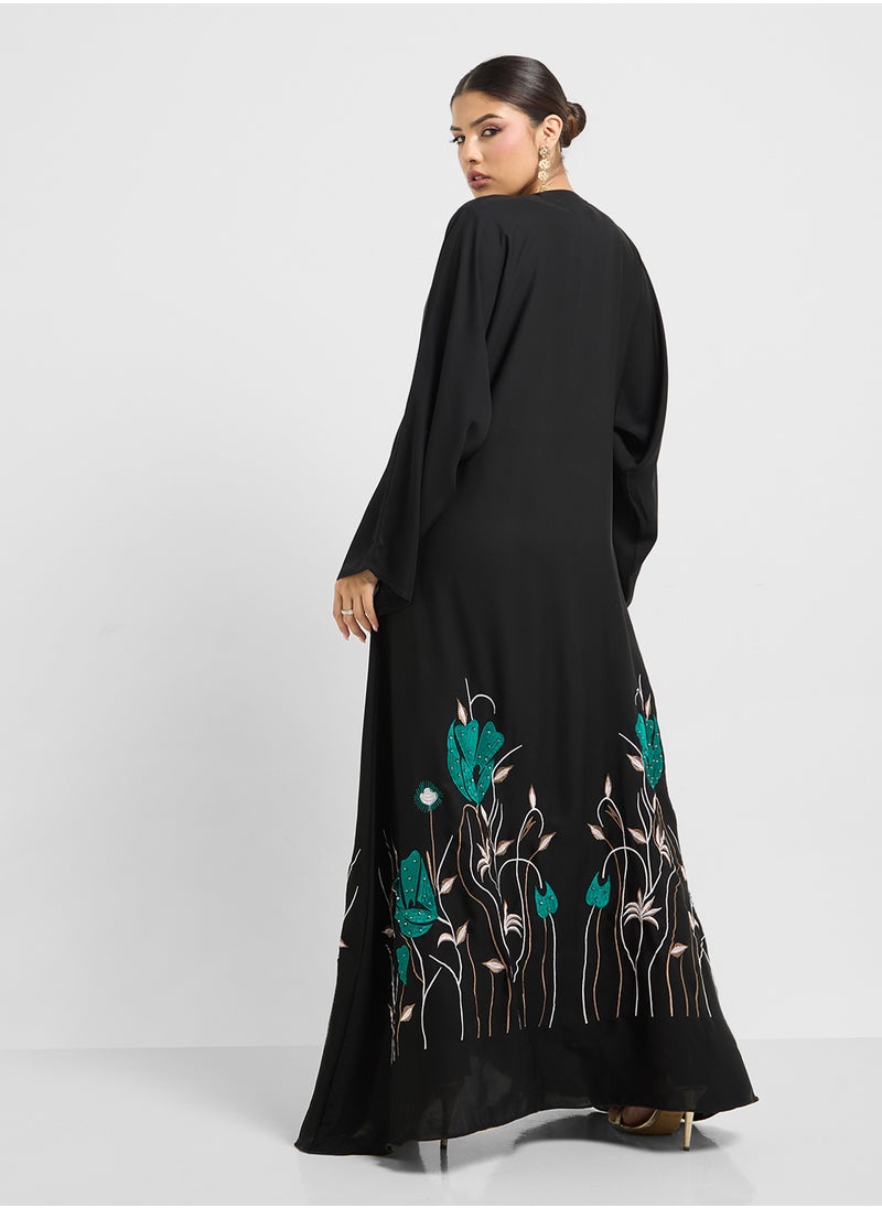 hayas closet Embroidered V-Neck Flared Sleeve Abaya  - Image 2