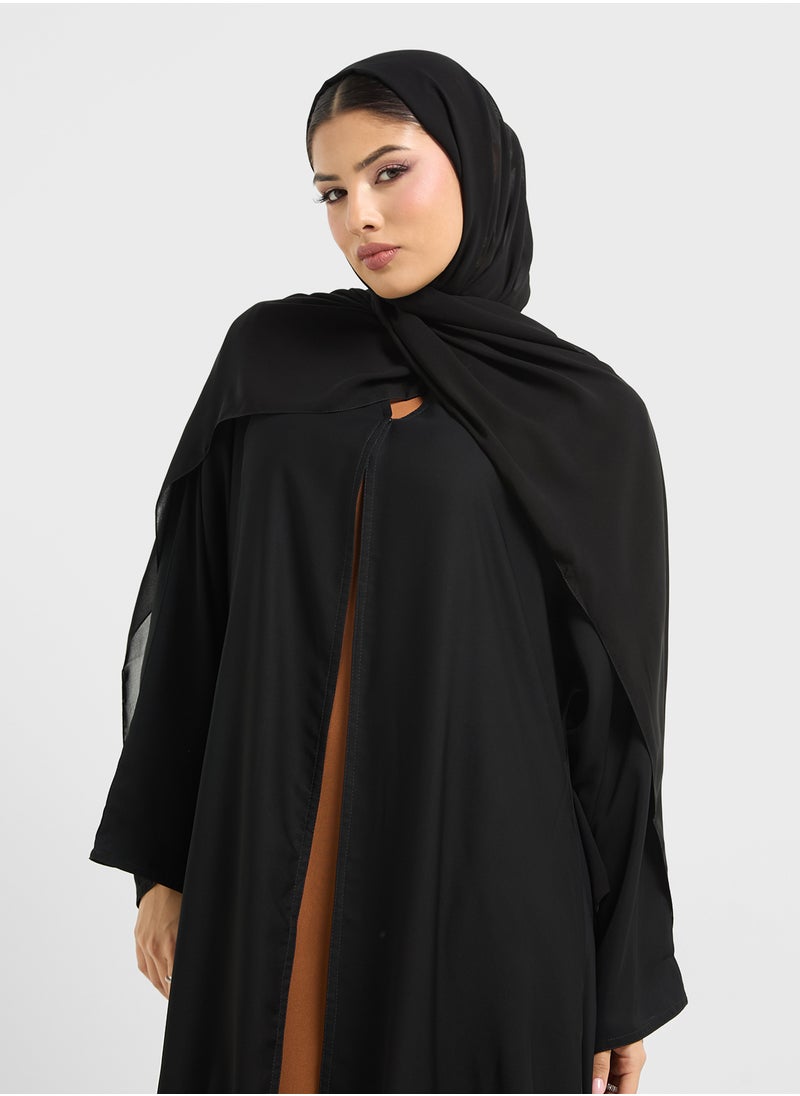 hayas closet Embroidered V-Neck Flared Sleeve Abaya  - Image 4
