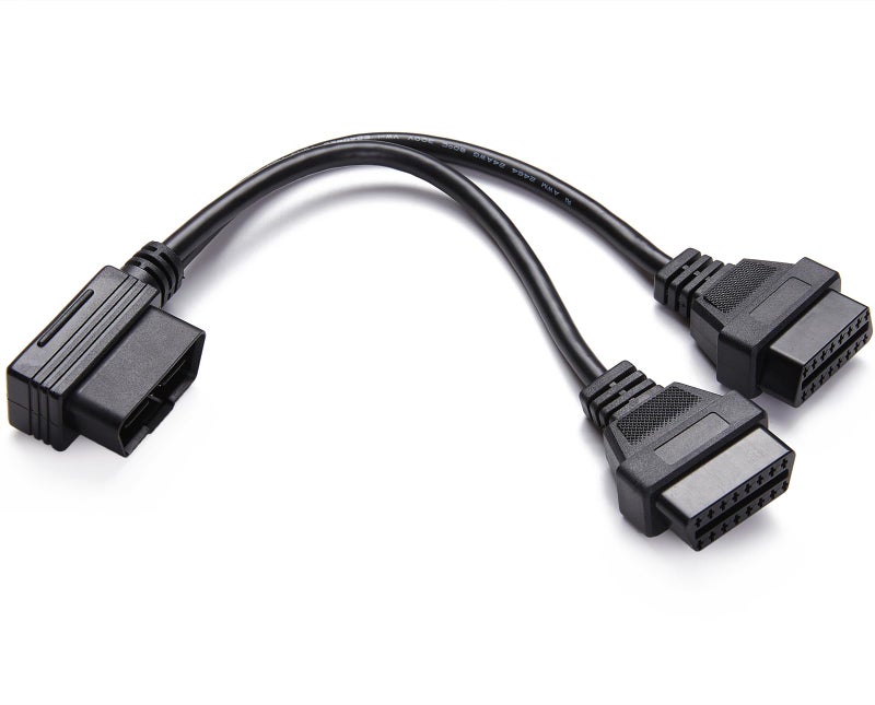 bbfly Right Angle OBD2 Splitter Y Cable, bbfly-B20 OBDII 1 Male Splitter to 2 Female Extension Cable 1FT 30CM (1PACK) - Image 1