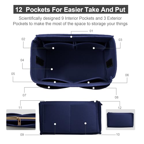 OMYSTYLE Navy X-Large Organizer Insert, Felt Tote Bag Organizer Insert with 5 Sizes, Handbag Dividers for Inside Purse, Compatible with Longchamp, Neverful, Speedy and More - Image 3