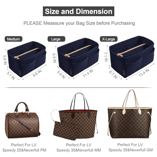 OMYSTYLE Navy X-Large Organizer Insert, Felt Tote Bag Organizer Insert with 5 Sizes, Handbag Dividers for Inside Purse, Compatible with Longchamp, Neverful, Speedy and More - Image 2