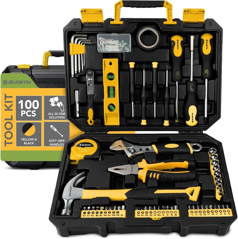 BLOSTM 100 Piece Tool Kit - Essential Hand Tools for DIY Projects and Household Repairs - Image 1