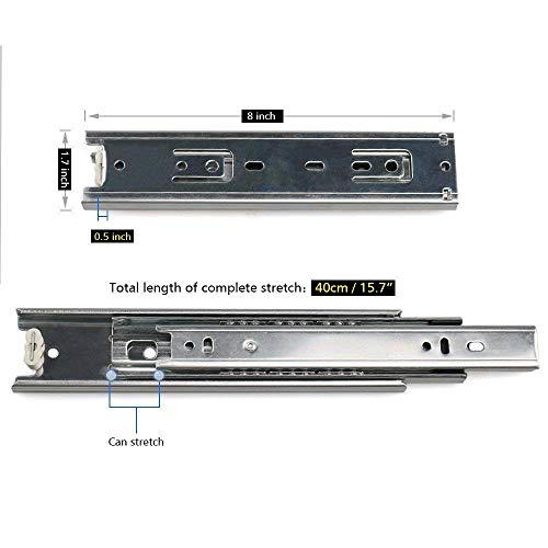 URBEST Drawer Slides, URBEST 8 Inch Full Extension 3 Section Ball Bearing Side Mounted Drawer Slider for Cabinet Kitchen (8-Inch) - Image 2