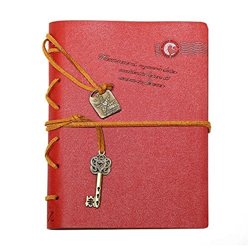 EvZ Leather Writing Journal Notebook, 7 Inches Key Bound Retro Vintage Notebook Diary Sketchbook Gifts with Unlined Travel Journals to Write in for Girls and Boys Notepad Guest Book, Red - Image 5