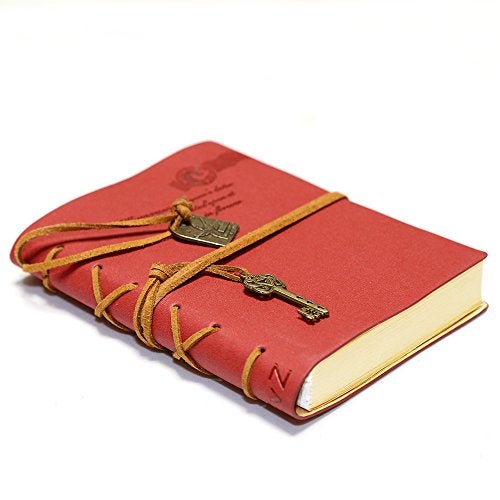 EvZ Leather Writing Journal Notebook, 7 Inches Key Bound Retro Vintage Notebook Diary Sketchbook Gifts with Unlined Travel Journals to Write in for Girls and Boys Notepad Guest Book, Red - Image 2
