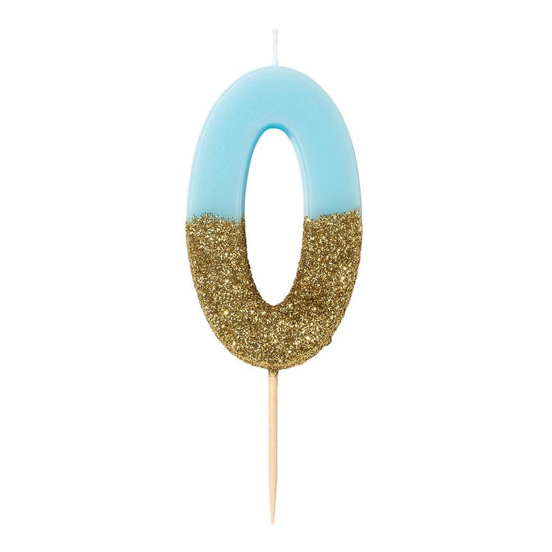 Talking Tables Blue Number 3 Candle with Gold Glitter Premium Quality Cake Topper Decoration For Kids, Adults, Boys, 30th Birthday Party, Anniversary, Milestone Age, Height 8cm, 3", BLUE3 (Model: 3 Number Candle) - Image 1