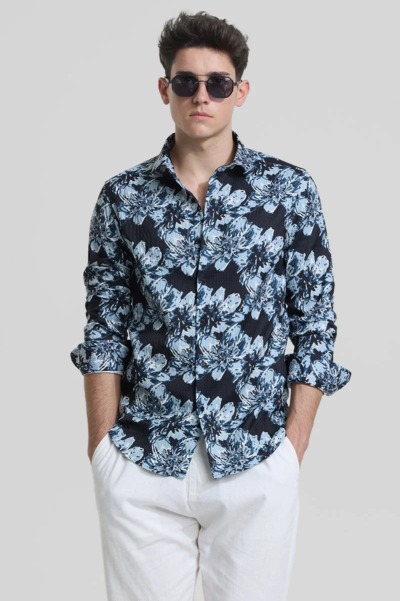 SNITCH Black Floral Slim Fit Shirt