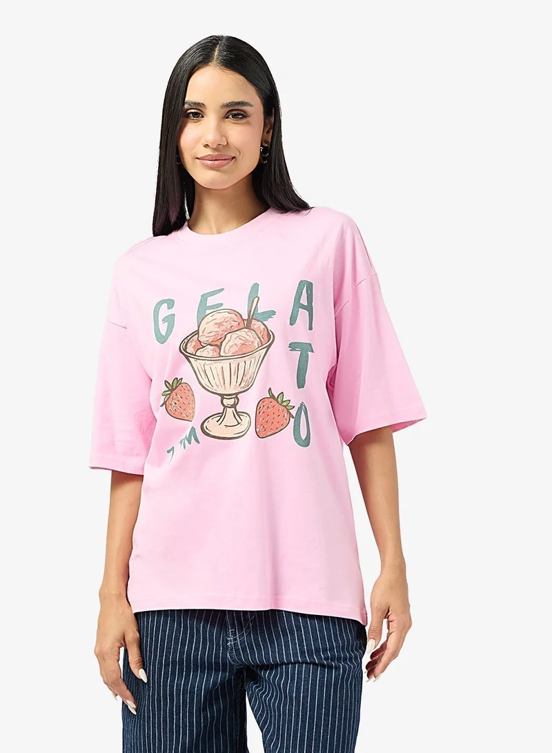 Ginger Cotton Oversize Travel Graphic T-shirt