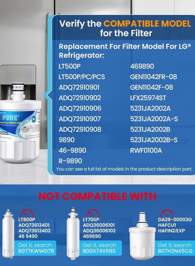 Icepure LT500P Refrigerator Water Filter Replacement for LG LT500P,5231JA2002,ADQ729109010,5231ja2002a, LFX25974ST, lfx25973s, RWF0100A 4PACK - Image 3