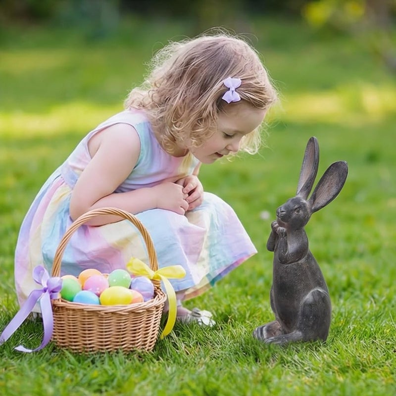DiliComing Bunny Decor Resin Animals Statue - Garden Decorations Garden Decor for Outside Cute Cheeky Bunny Figurine Statues for Home Decor Outdoor Decor for Porch 5 Ã— 4 Ã— 11 Inch - Image 5