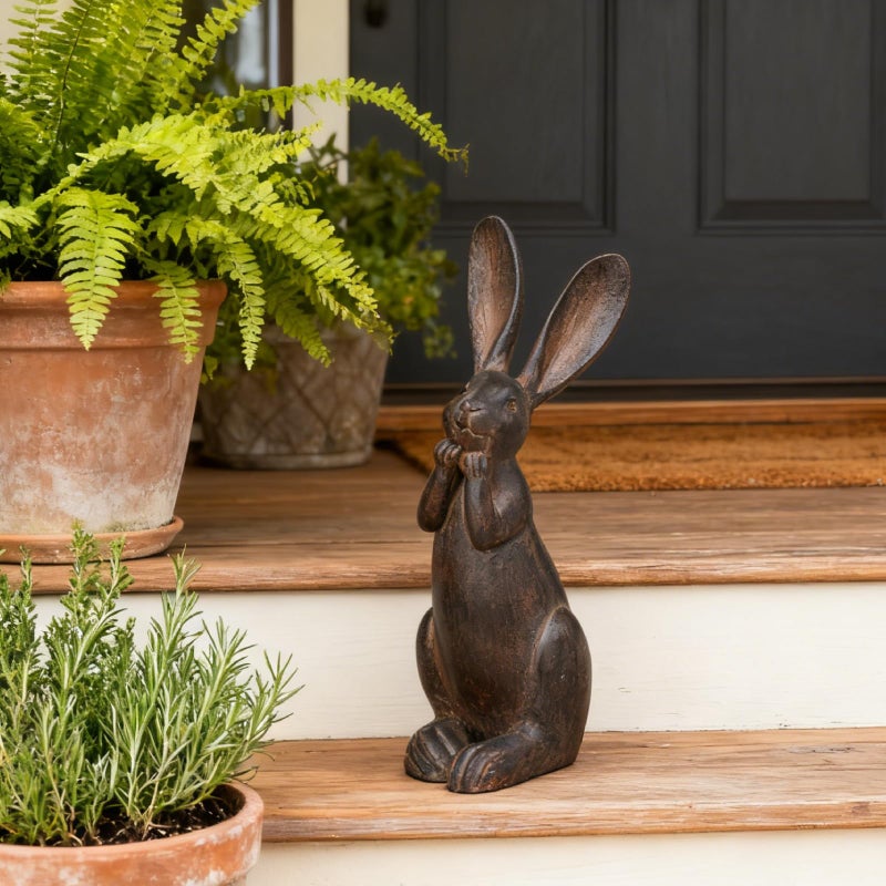 DiliComing Bunny Decor Resin Animals Statue - Garden Decorations Garden Decor for Outside Cute Cheeky Bunny Figurine Statues for Home Decor Outdoor Decor for Porch 5 Ã— 4 Ã— 11 Inch - Image 3