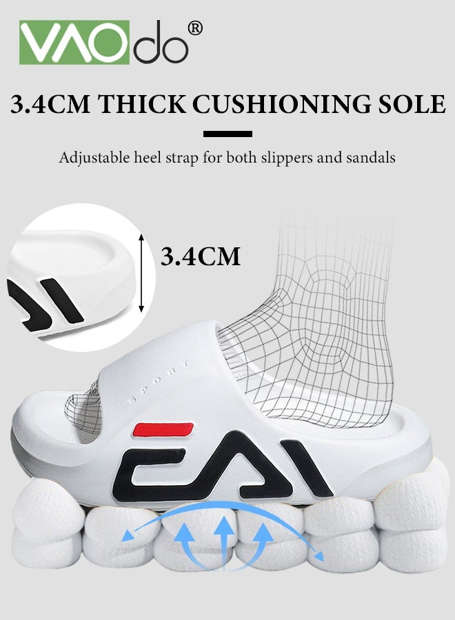 VAOdo Men's Pillow Slippers, Non-slip and Lightweight Cloud Slides, Soft EVA Open Toes Shower Shoes, Quick Dry Bath Slipper for Indoor and Outdoor White - Image 4