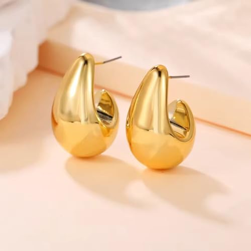 VAMA FASHIONS 5 Pairs Trendy Hypoallergenic Chunky Thick Open Hoop Huggies Stud Tear Drop Lightweight Ear Earrings Set for Women & Girls (Gold Plated Stud Earring) - Image 3
