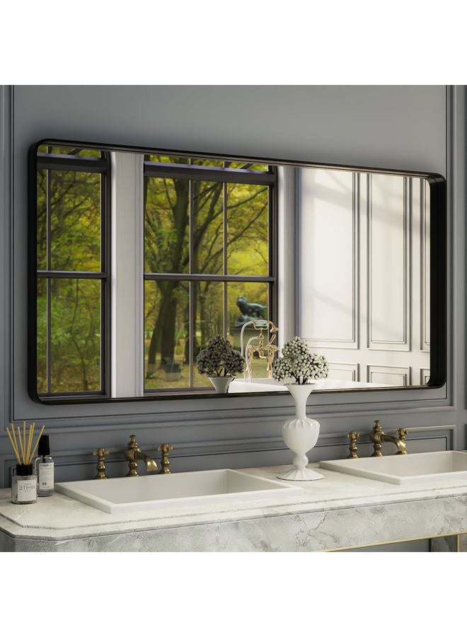 ISKM 60x30 Inch Black Framed Mirrors for Bathroom Vanity Mirror for Wall Decorative Rectangular Anti-Rust Tempered Glass (Horizontal/Vertical) - Image 1