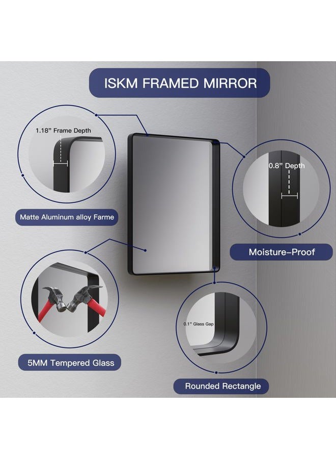 ISKM 60x30 Inch Black Framed Mirrors for Bathroom Vanity Mirror for Wall Decorative Rectangular Anti-Rust Tempered Glass (Horizontal/Vertical) - Image 3