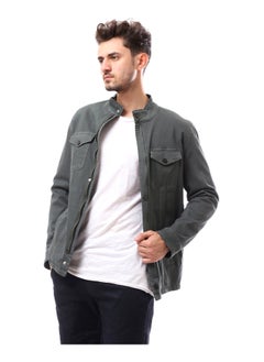 Andora Polyester Olive Green Buttoned Jacket With Pockets_Green  - Image 5