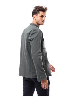 Andora Polyester Olive Green Buttoned Jacket With Pockets_Green  - Image 4