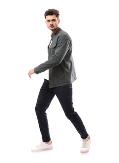 Andora Polyester Olive Green Buttoned Jacket With Pockets_Green  - Image 3
