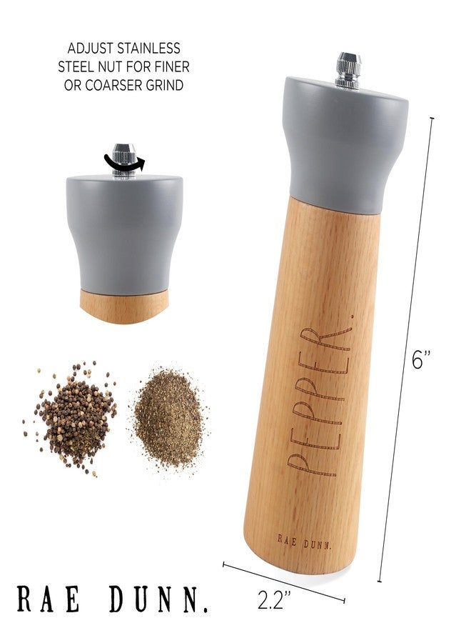 Rae Dunn Salt and Pepper Grinder Set of 2 - Bamboo Sea Salt Pepper Grinder - Classy Salt and Pepper Shakers - Pepper Mill & Salt Mill, Gray - Image 2